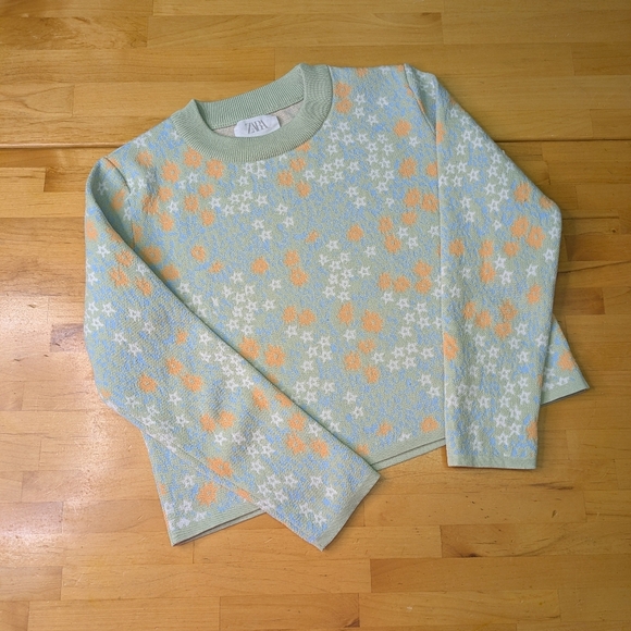 Zara 11/12 Knit Sweater in Green and Orange With Stars - Back To School Crewneck - Picture 1 of 5